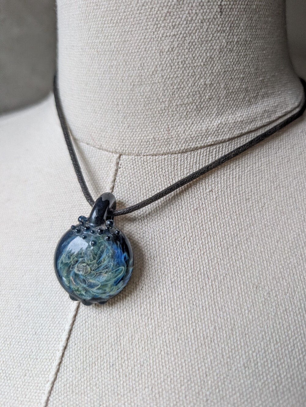 Handmade Glass Pendant Flower With Leather Chain